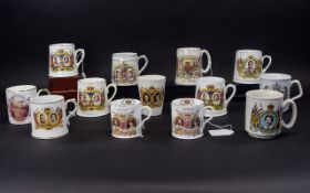 A Collection of Bone China British Monarchs Coronation Cups / Mugs ( 13) In Total.