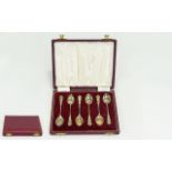 1950's Period Boxed Set of Six Ornate Silver Teaspoons. Hallmark Birmingham 1959, Maker H.C.D.