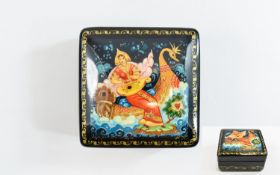 ' Swan Princes ' Square Russian Lacquer Table Box,