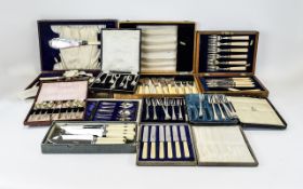 Mixed Boxes Of Flatware Comprising Teaspoons, Cake Forks, Knives, Fish Knives & Forks,
