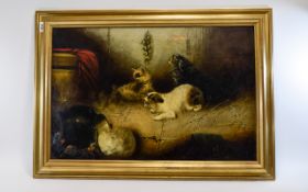Edward Armfield 1817 - 1896 Title ' Up to Mischief ' Oil on Canvas. Signed. Painting Size 19.