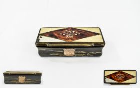 George III - Rectangular Shaped Horn and Ivory Inlaid Lidded Snuff Box with Inlaid Tortoiseshell
