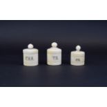 A Trio of 19th Century Ivory Small Round Lidded Jars From The 19th Century.