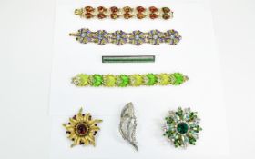 A Good Collection of Vintage Stone Set Jewellery ( 8 ) Items In Total. Includes Bracelets, Brooches.
