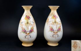 Crown Ducal Ware Pair of Blush Ivory Vases ' Louis ' Design on Cream Ground. c.1920's.