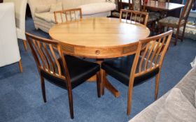 Danish Design Circular Rosewood Dining Table With 4 Chairs, Central Pedestal Table With 4 Drawers,