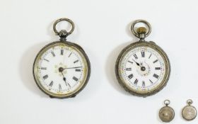 Two Ladies Continental Silver Fob Watches, each marked 935,