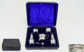 Edwardian Six Piece Silver Cruet Set with Original Box.