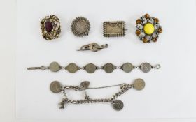 A Small Collection of Silver Assorted Jewellery with a couple of vintage costume jewellery brooches.