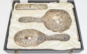 Elizabeth II - Superb Ladies 4 Piece Embossed Silver Vanity Set, Comprises Hand Mirror, Hand Brush,