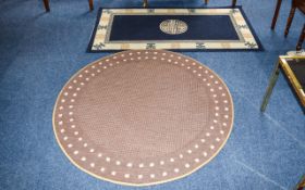 Two Rugs comprising one rectangular with royal blue border and centre with beige coloured border