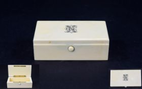 A 19th Century Rectangular Shaped and Hinged Ivory Snuff Box with Push Button to Open,