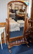 Large Victorian Mahogany Cheval Mirror Of Typical Form, Scrolling Supports,