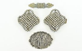 Dutch 19th Century Nice Quality Silver Brooch with Embossed Military Figures to Front Panel,