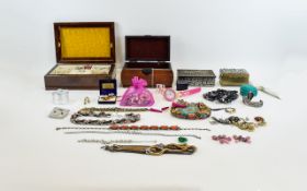 Large Collection Of Costume Jewellery And Boxes Housed in woven basket,