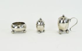 Edwardian - Matched 3 Piece Silver Cruet Set In Original Case. Hallmark Birmingham 1911.