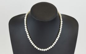 A Nice Quality Single Strand Cultured Pearl Necklace with 9ct gold clasp, fully hallmarked.