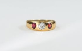 Antique - Period 18ct Rose Gold Set 3 Stone Diamond and Ruby Ring,