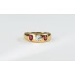 Antique - Period 18ct Rose Gold Set 3 Stone Diamond and Ruby Ring,