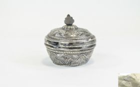 Anglo - Indian 19th Century Silver Lidded Small Bowl with Extensive Chased Decoration to Body and