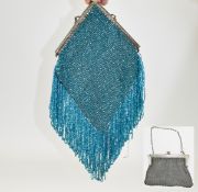 Art Deco Beaded Evening Bag 1920's heavily beaded and fringed bag of diamond form with filigree