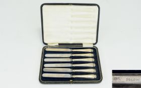 Edwardian Period Silver Handle Set of Six Butter Knifes.
