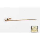 Antique High Ct Gold Brooch / Stick Pin In The Form of a Grouses Claw Set with a Single Cultured