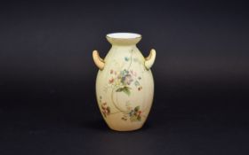 Royal China Works Worcester Twin Handled Vase ' Spring Flowers ' on Blush Ivory Ground. c.1880's. 4.
