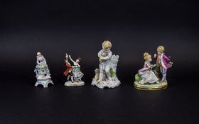 A Small Collection of Early 20thC Dresden Porcelain Figures (4) in total. Various subjects and