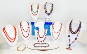 A Ladies Good Collection of Assorted Antique and Vintage Period Stone Set Necklaces ( 17 ) In Total,