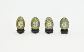 Chinese - Vintage Collection of Four ( 4 ) Cloisonne Enamel Eggs with Stands. Each 3.