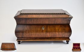 Regency - Rosewood and Marquerty Inlaid Sarcophagus Shaped Double Tea Caddy,