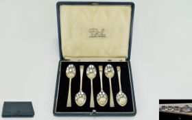 George VI - Boxed Set of Six Silver Teaspoons. Hallmark London 1941.