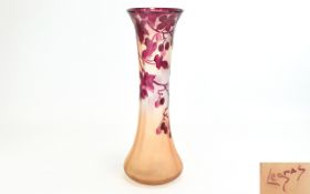 Legras Opaque Cameo Art Glass Vase, Branches with Leaves, Frosted Red Enamelled Decoration / Design.