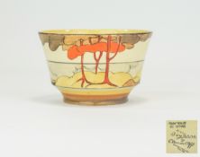 Clarice Cliff Hand Painted Footed Bowl ' Coral Firs ' Design. c.1933 - 1938.