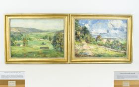 Reginald Grange Brundrit R.A 1883 - 1960 Two oil on board impressionistic landscapes in gilt frames.
