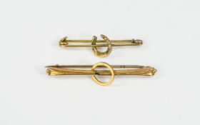 Victorian 9ct Gold Brooches ( 2 ) Both Marked for 9ct. Sizes 1.5 & 1.