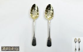 William IV Fine Pair of Silver Berry / Fruit Spoons. In Wonderful Condition with Gilt Bowls and