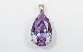 Large Pear Cut Lilac CZ Pendant, set in a substantial silver mount; probably a Swarovski stone: 1.