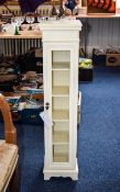 Display Cabinet Small contemporary cream painted wood cabinet with brass pull handle,