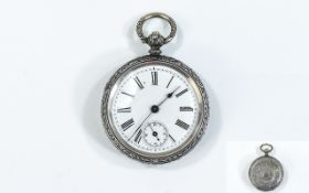 Ladies - Ornate Key Wind Silver Cased Fob Watch with White Porcelain Dial,