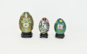 Chinese Cloisonne Eggs Three in total in descending size,