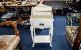 Bedside Table/Bureau Small contemporary cream painted wood with floral molding to top,