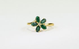 Emerald and White Topaz Flower Ring, five oval cut emeralds, mined in Brazil,