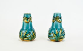 Mintons - Nice Quality Pair of Secessionist No 42 Vases. Turquoise Colour way.