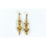 Victorian - Period Pair of Brushed Gold Floral Decorated and Ornate Drop Earrings, Could be Earlier.