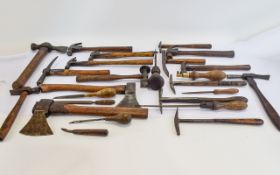 A Large Box of Top Quality Vintage Tools, Comprises Axes, Hammers and Chisels etc, Over 30 Pieces.