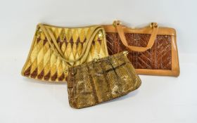 Vintage Bags Three in total to include cream diamond patchwork snakeskin top handled bag with gold