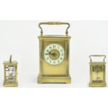 French Late 19th Century Heavy Brass Cased - 8 Day Carriage Clock with Porcelain Chapter Ring, Glass