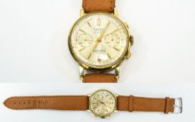 Cauny Prima 10ct Gold Plated Dress Chronograph Mechanical Mens Wristwatch from the 1950's.